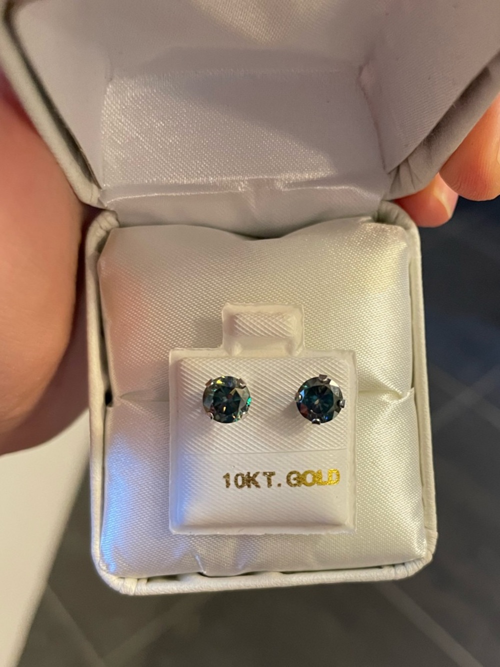 10KT Gold Blue-Green 1.5ct Moissanite Stud Earrings